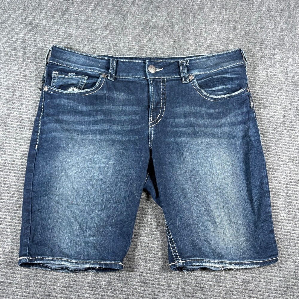 Silver Jeans Co. Suki Mid Bermuda Shorts Women 18 Dark Wash Excellent Denim